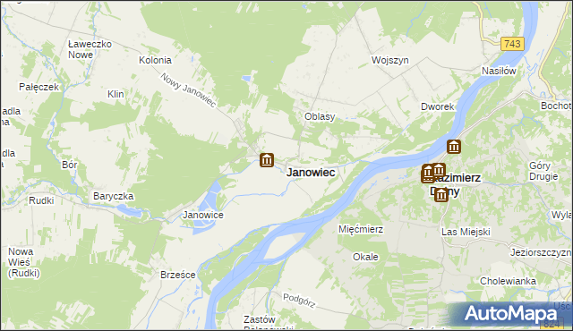 mapa Janowiec powiat puławski, Janowiec powiat puławski na mapie Targeo