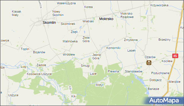 mapa Jasna Góra gmina Mokrsko, Jasna Góra gmina Mokrsko na mapie Targeo