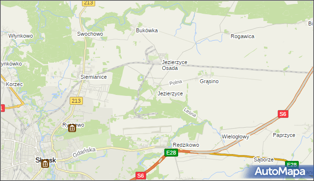 mapa Jezierzyce gmina Słupsk, Jezierzyce gmina Słupsk na mapie Targeo