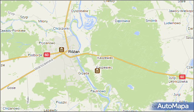 mapa Kaszewiec gmina Goworowo, Kaszewiec gmina Goworowo na mapie Targeo