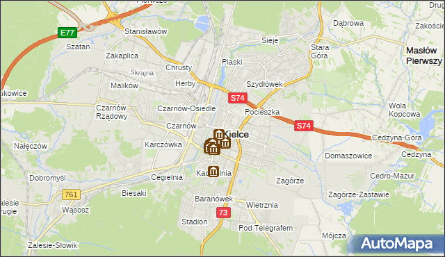 mapa Kielc, Kielce na mapie Targeo