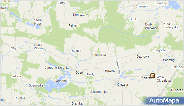 mapa Kokoszka gmina Kłoczew, Kokoszka gmina Kłoczew na mapie Targeo