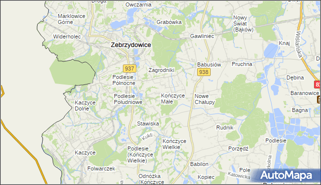 mapa Kończyce Małe, Kończyce Małe na mapie Targeo