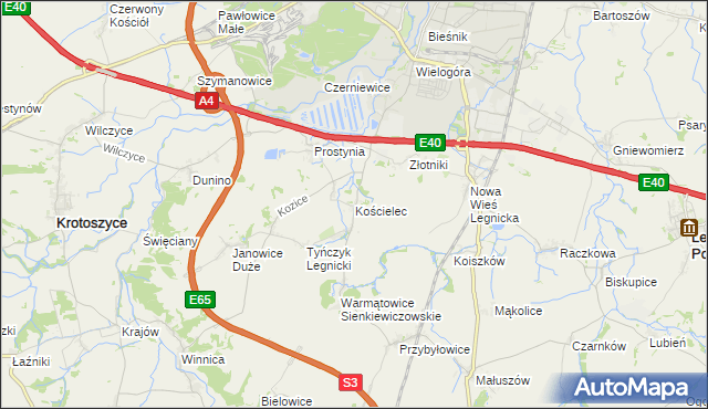 mapa Kościelec gmina Krotoszyce, Kościelec gmina Krotoszyce na mapie Targeo