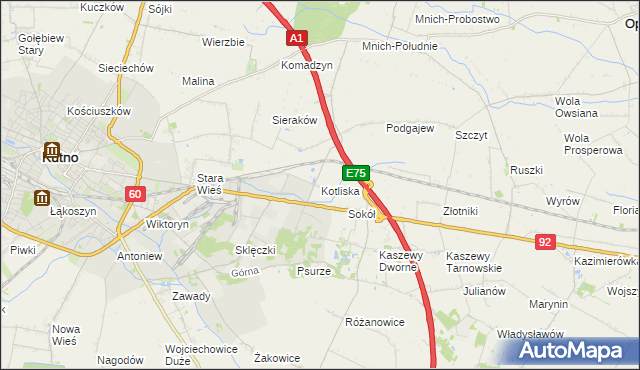 mapa Kotliska gmina Kutno, Kotliska gmina Kutno na mapie Targeo