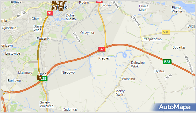 mapa Krępiec gmina Pruszcz Gdański, Krępiec gmina Pruszcz Gdański na mapie Targeo