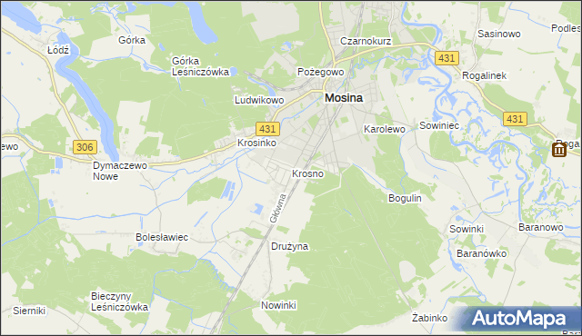 mapa Krosno gmina Mosina, Krosno gmina Mosina na mapie Targeo