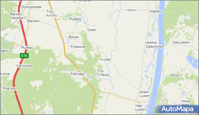 mapa Krusze gmina Warlubie, Krusze gmina Warlubie na mapie Targeo