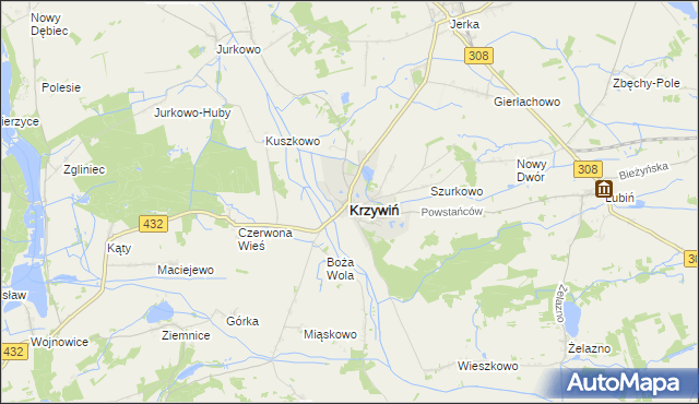 mapa Krzywiń, Krzywiń na mapie Targeo