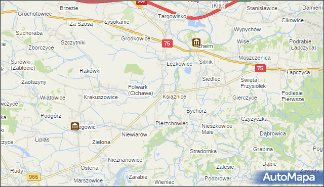 mapa Książnice gmina Gdów, Książnice gmina Gdów na mapie Targeo