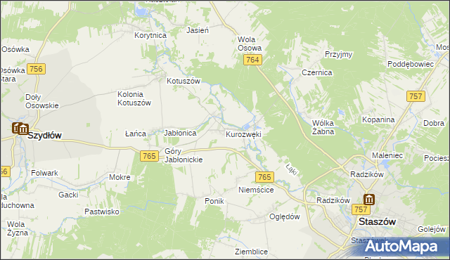 mapa Kurozwęki, Kurozwęki na mapie Targeo