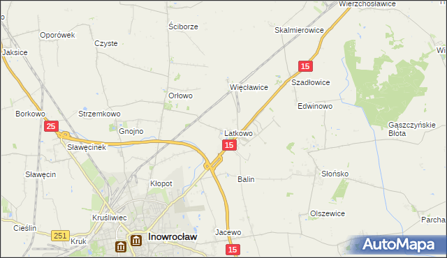 mapa Latkowo gmina Inowrocław, Latkowo gmina Inowrocław na mapie Targeo