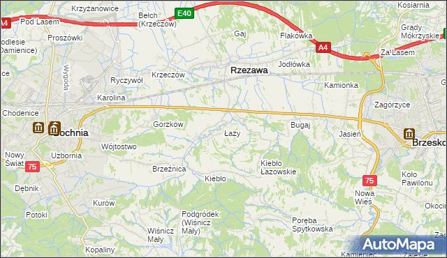 mapa Łazy gmina Rzezawa, Łazy gmina Rzezawa na mapie Targeo
