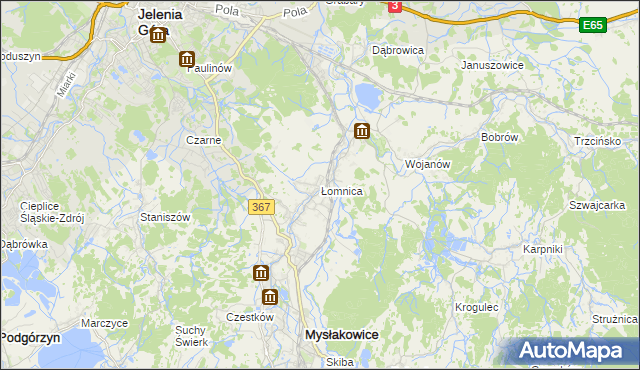 mapa Łomnica gmina Mysłakowice, Łomnica gmina Mysłakowice na mapie Targeo