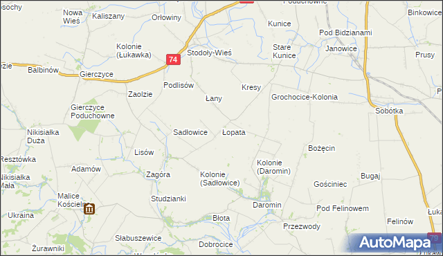 mapa Łopata gmina Wojciechowice, Łopata gmina Wojciechowice na mapie Targeo