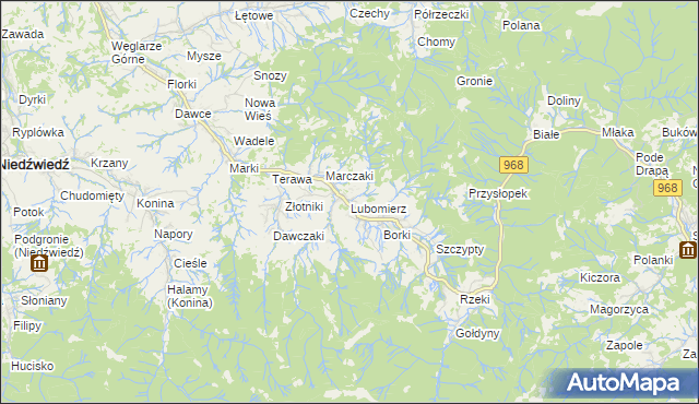 mapa Lubomierz gmina Mszana Dolna, Lubomierz gmina Mszana Dolna na mapie Targeo