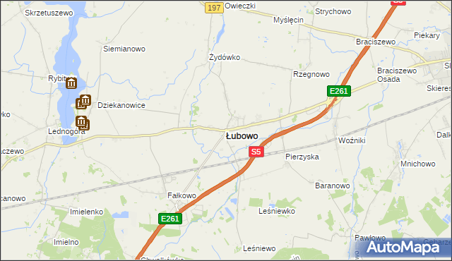 mapa Łubowo powiat gnieźnieński, Łubowo powiat gnieźnieński na mapie Targeo