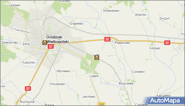 mapa Lulin gmina Grodzisk Wielkopolski, Lulin gmina Grodzisk Wielkopolski na mapie Targeo