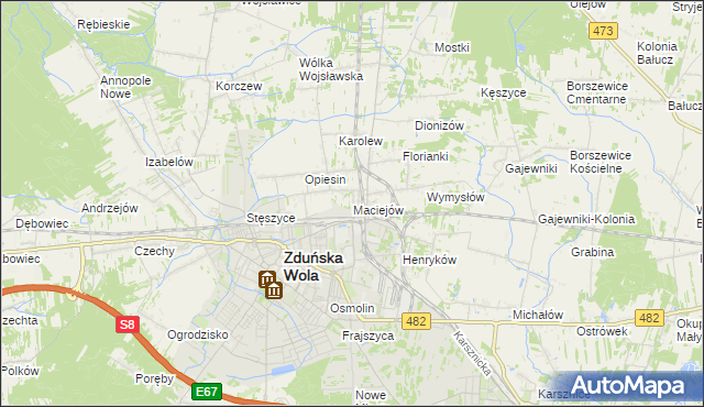 mapa Maciejów gmina Zduńska Wola, Maciejów gmina Zduńska Wola na mapie Targeo