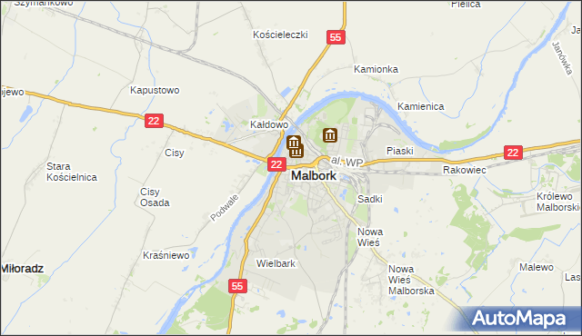 mapa Malborka, Malbork na mapie Targeo