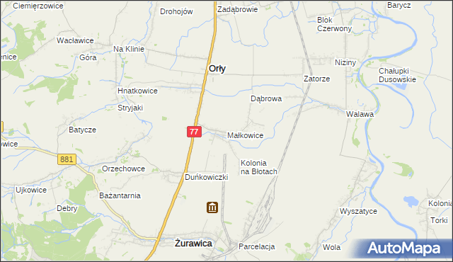 mapa Małkowice gmina Orły, Małkowice gmina Orły na mapie Targeo