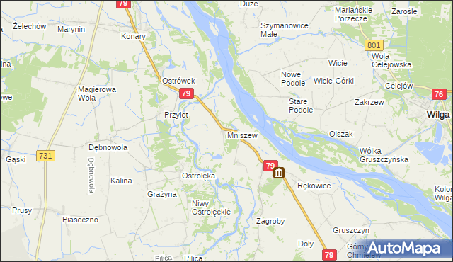 mapa Mniszew gmina Magnuszew, Mniszew gmina Magnuszew na mapie Targeo