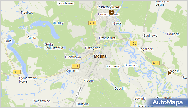 mapa Mosina powiat poznański, Mosina powiat poznański na mapie Targeo