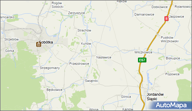 mapa Nasławice gmina Sobótka, Nasławice gmina Sobótka na mapie Targeo
