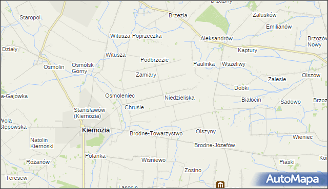 mapa Niedzieliska gmina Kiernozia, Niedzieliska gmina Kiernozia na mapie Targeo