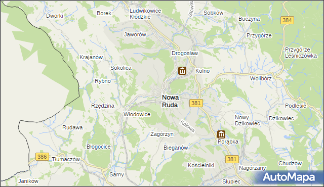 mapa Nowa Ruda powiat kłodzki, Nowa Ruda powiat kłodzki na mapie Targeo