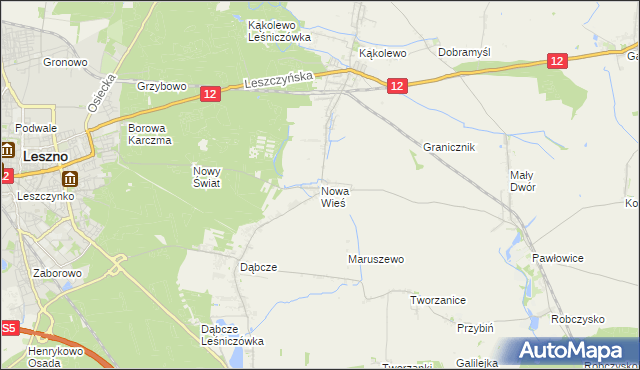 mapa Nowa Wieś gmina Rydzyna, Nowa Wieś gmina Rydzyna na mapie Targeo