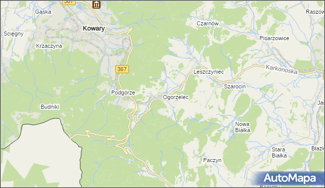 mapa Ogorzelec gmina Kamienna Góra, Ogorzelec gmina Kamienna Góra na mapie Targeo