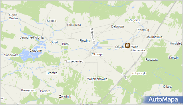 mapa Okrzeja, Okrzeja na mapie Targeo