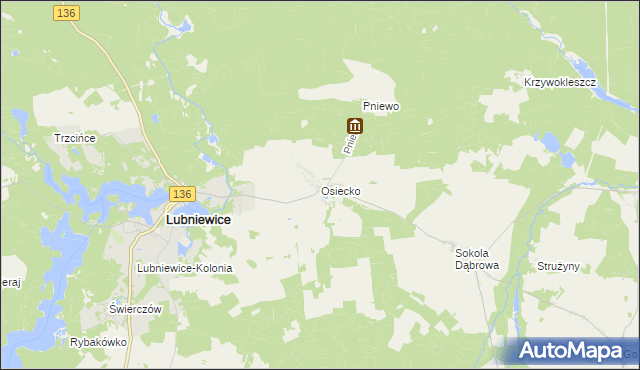 mapa Osiecko gmina Bledzew, Osiecko gmina Bledzew na mapie Targeo