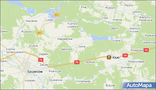 mapa Osina gmina Kluki, Osina gmina Kluki na mapie Targeo