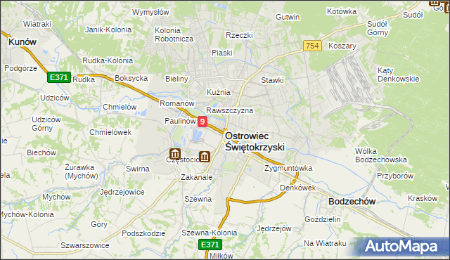mapa Ostrowiec Świętokrzyski, Ostrowiec Świętokrzyski na mapie Targeo