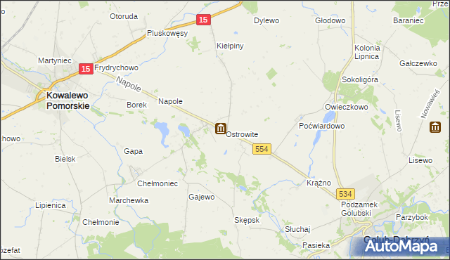 mapa Ostrowite gmina Golub-Dobrzyń, Ostrowite gmina Golub-Dobrzyń na mapie Targeo