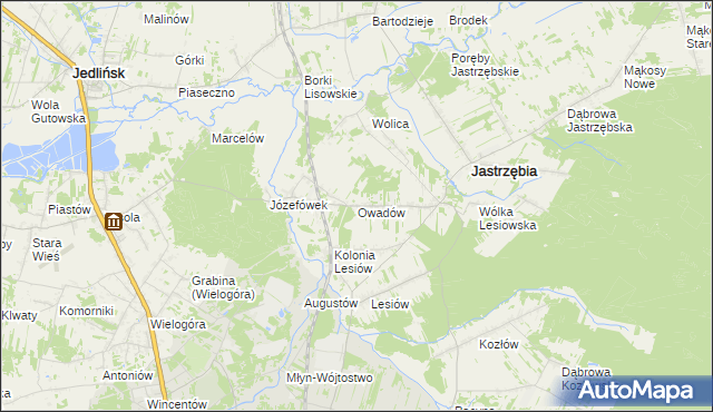 mapa Owadów gmina Jastrzębia, Owadów gmina Jastrzębia na mapie Targeo