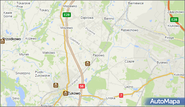 mapa Pępowo gmina Żukowo, Pępowo gmina Żukowo na mapie Targeo