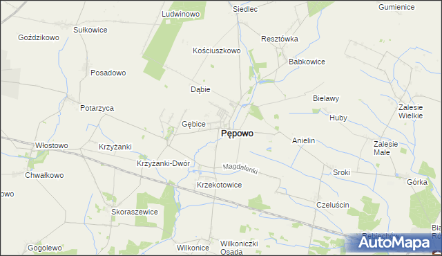mapa Pępowo powiat gostyński, Pępowo powiat gostyński na mapie Targeo