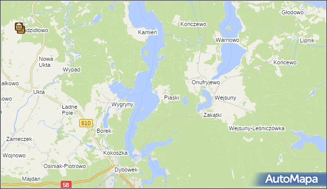 mapa Piaski gmina Ruciane-Nida, Piaski gmina Ruciane-Nida na mapie Targeo