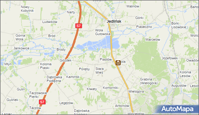 mapa Piastów gmina Jedlińsk, Piastów gmina Jedlińsk na mapie Targeo