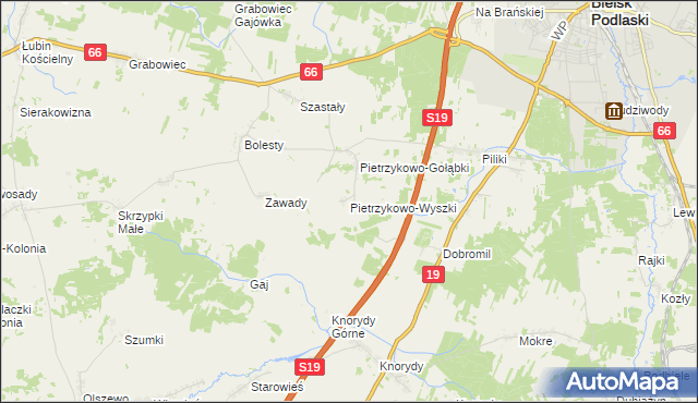 mapa Pietrzykowo-Wyszki, Pietrzykowo-Wyszki na mapie Targeo