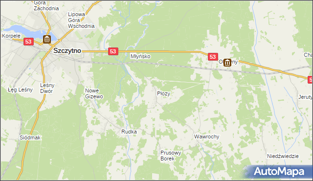 mapa Płozy, Płozy na mapie Targeo