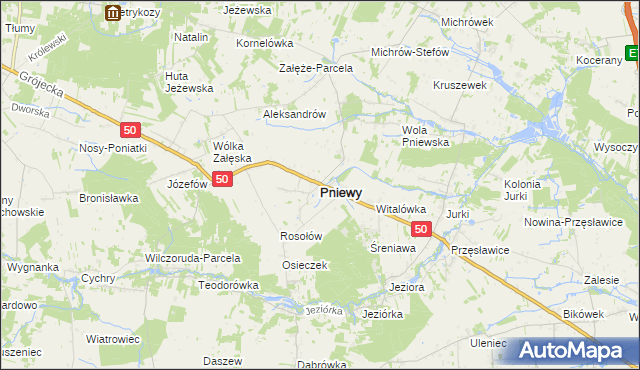 mapa Pniewy powiat grójecki, Pniewy powiat grójecki na mapie Targeo