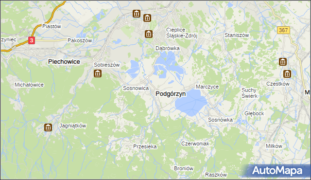 mapa Podgórzyn powiat jeleniogórski, Podgórzyn powiat jeleniogórski na mapie Targeo