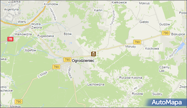 mapa Podzamcze gmina Ogrodzieniec, Podzamcze gmina Ogrodzieniec na mapie Targeo