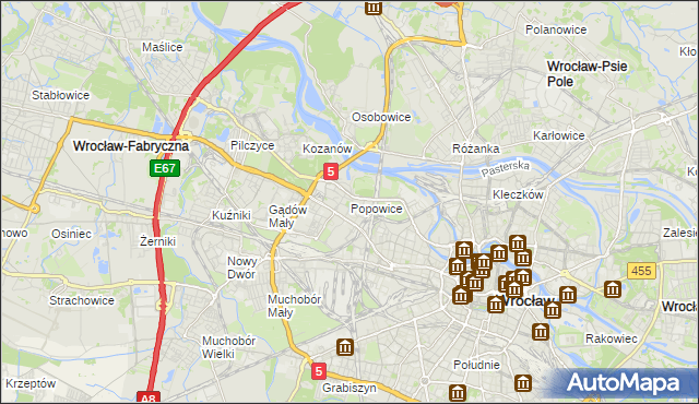 mapa Popowice gmina Wrocław, Popowice gmina Wrocław na mapie Targeo