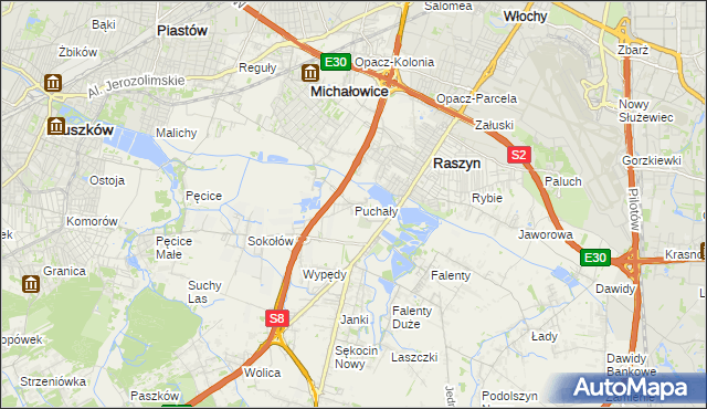 mapa Puchały gmina Raszyn, Puchały gmina Raszyn na mapie Targeo