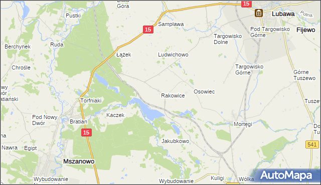 mapa Rakowice gmina Lubawa, Rakowice gmina Lubawa na mapie Targeo